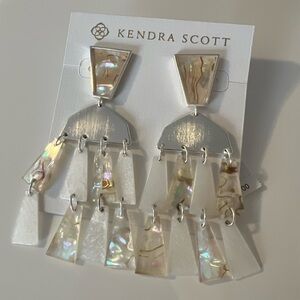 NWT Kendra Scott Rechelle Statement Earrings in Bright Silver with White Abalone